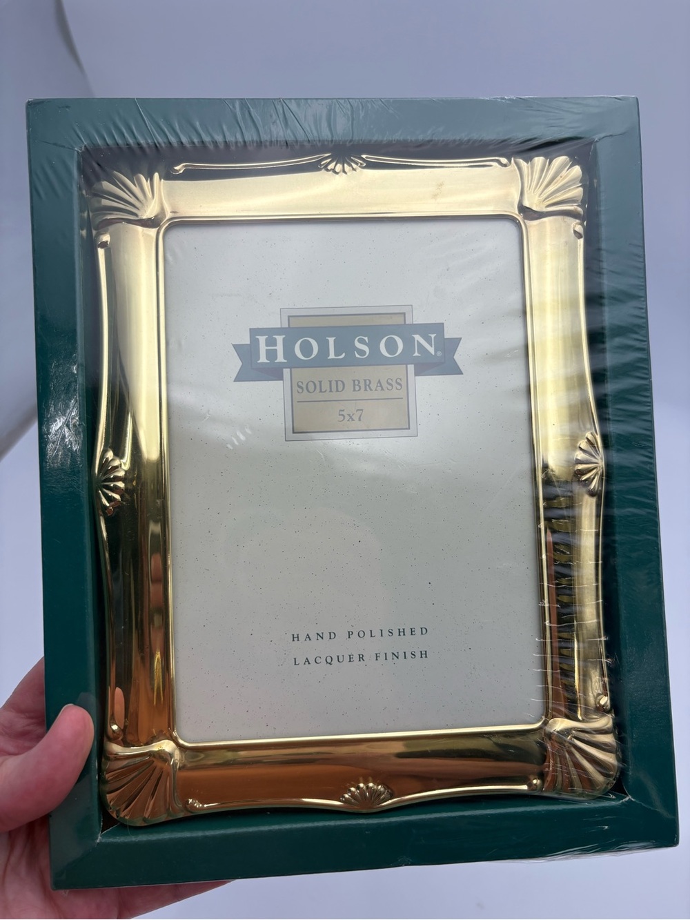 NOS Solid Brass Photo Frame with Shell Detail - 5x7